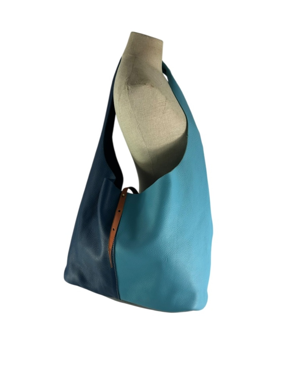 Genuine COPPERDOT Amalfi Blue Leather Beach Tote Bag with Detachable Pouch